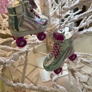 Blown Glass Pink Roller Skate Christmas Ornaments (2) New With Tag Dillard’s